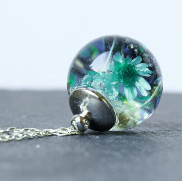 Halskette Blüten Glaskugel silber romantisch Natur Geschenk Frau Freundin Mutter